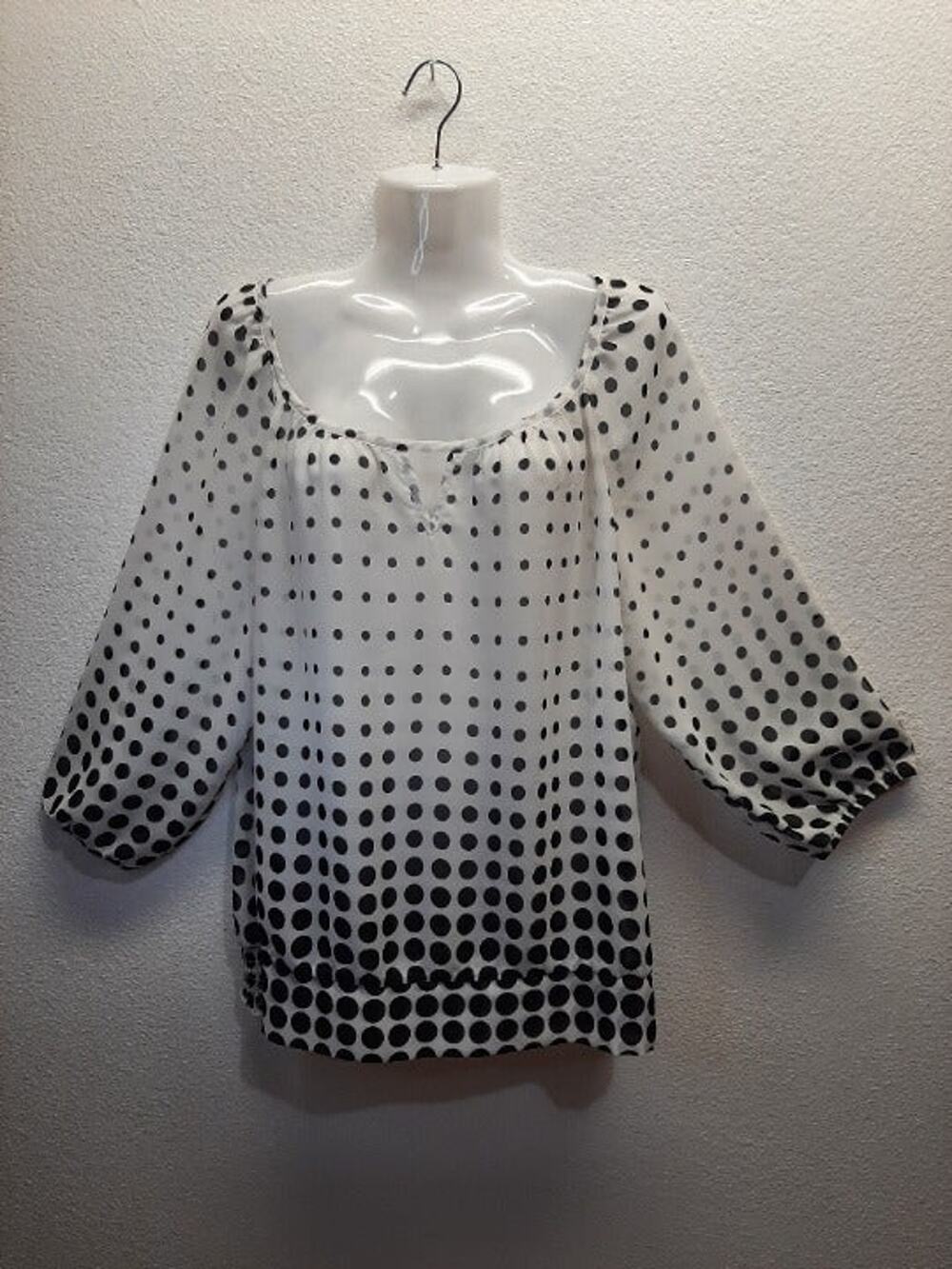 VTG I.N. Studio Black Dots on Ivory Sheer Tunic Top l Size: L